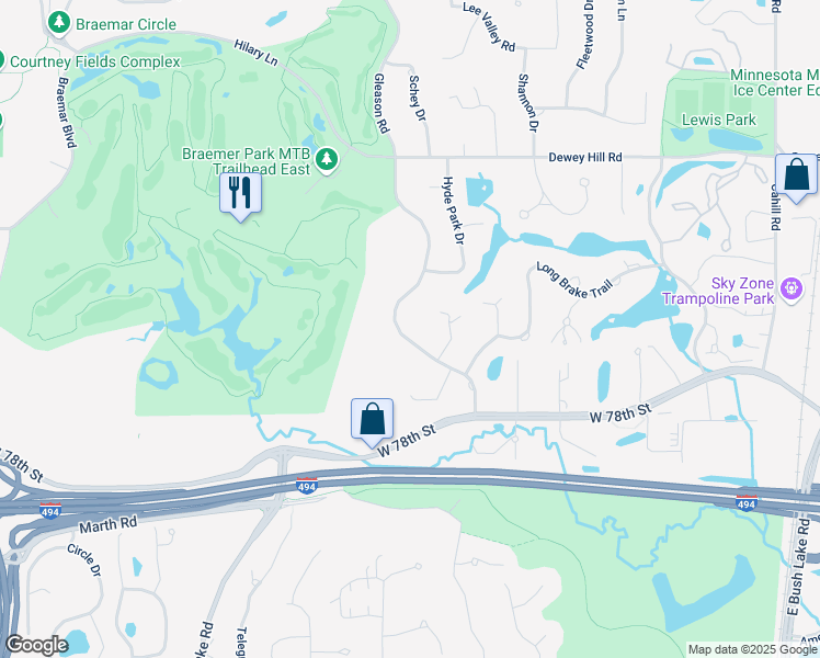 map of restaurants, bars, coffee shops, grocery stores, and more near 7611 Gleason Road in Minneapolis