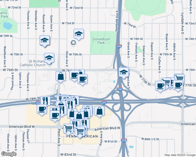 map of restaurants, bars, coffee shops, grocery stores, and more near in Richfield