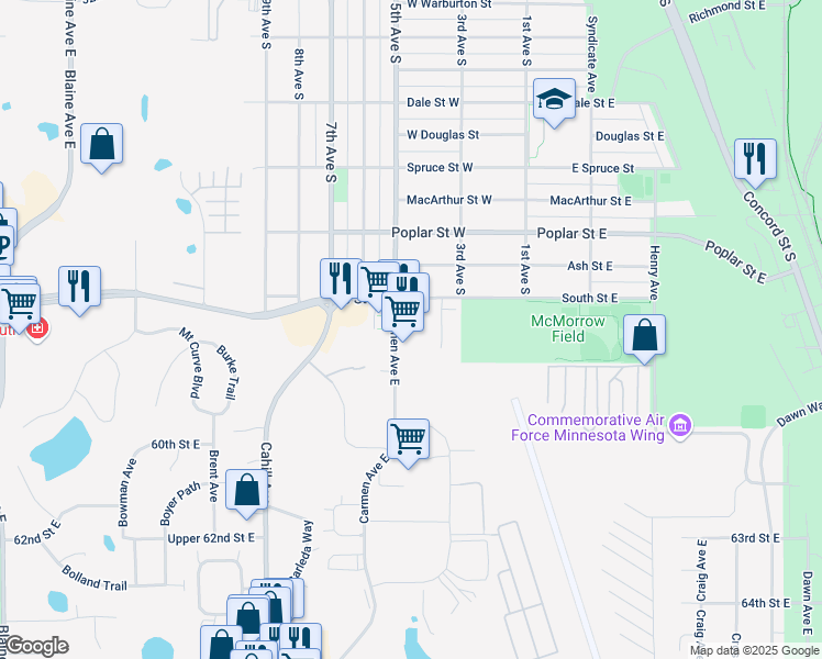 map of restaurants, bars, coffee shops, grocery stores, and more near 1525 5th Avenue South in South Saint Paul