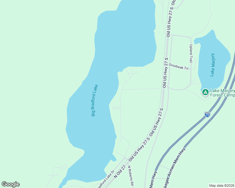 map of restaurants, bars, coffee shops, grocery stores, and more near Bradford Drive in Frederic