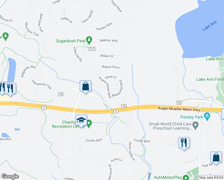 map of restaurants, bars, coffee shops, grocery stores, and more near 7624 Coneflower Court in Chanhassen