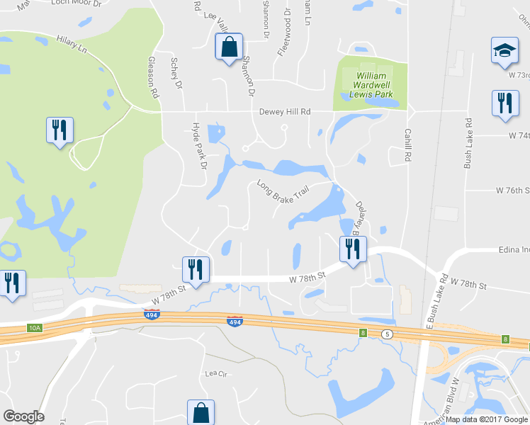 map of restaurants, bars, coffee shops, grocery stores, and more near 5759 Long Brake Circle in Edina