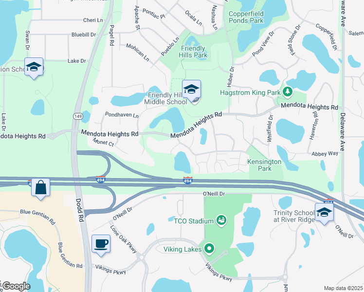 map of restaurants, bars, coffee shops, grocery stores, and more near 2511 Concord Way in Mendota Heights
