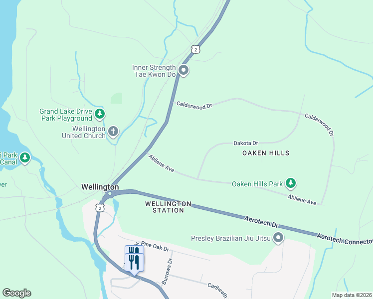 map of restaurants, bars, coffee shops, grocery stores, and more near 1 Calderwood Drive in Wellington