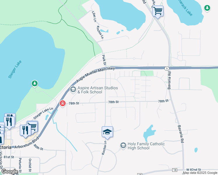 map of restaurants, bars, coffee shops, grocery stores, and more near 7738 Vincent Drive in Victoria