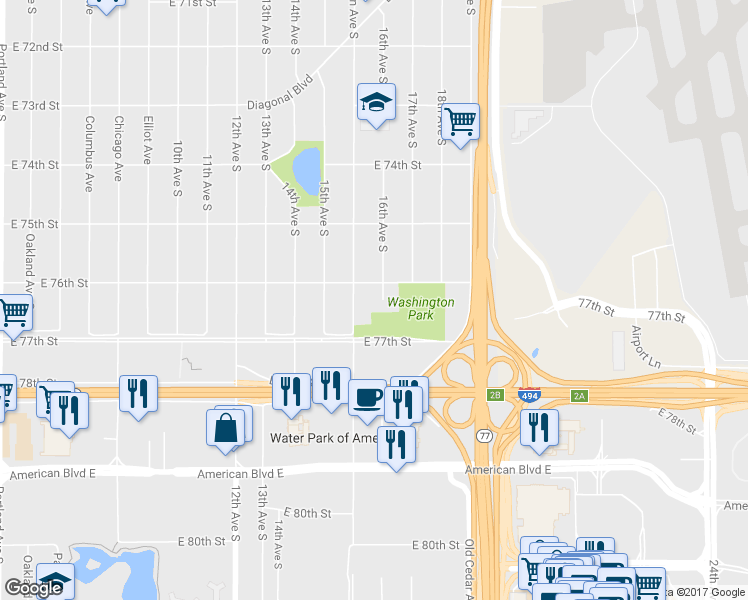 map of restaurants, bars, coffee shops, grocery stores, and more near 7610 16th Avenue South in Minneapolis