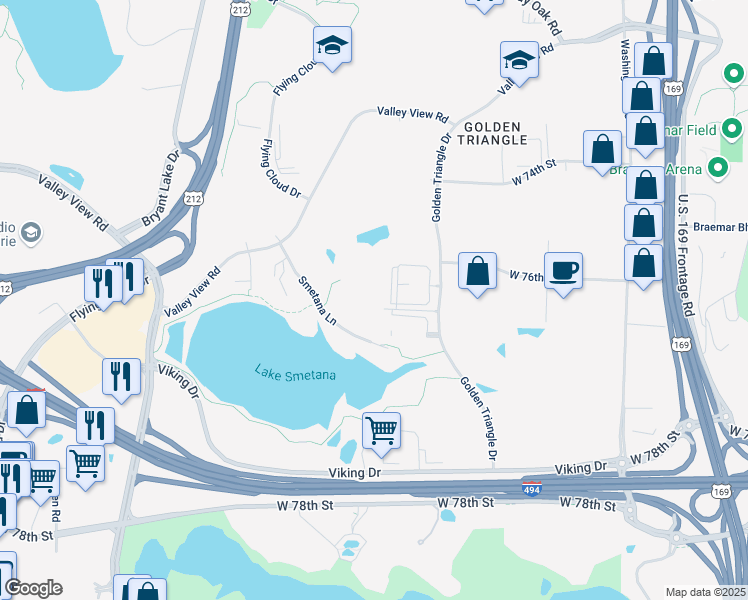 map of restaurants, bars, coffee shops, grocery stores, and more near in Eden Prairie