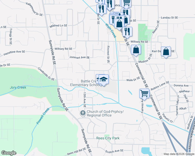 map of restaurants, bars, coffee shops, grocery stores, and more near 1534 Madras Street Southeast in Salem