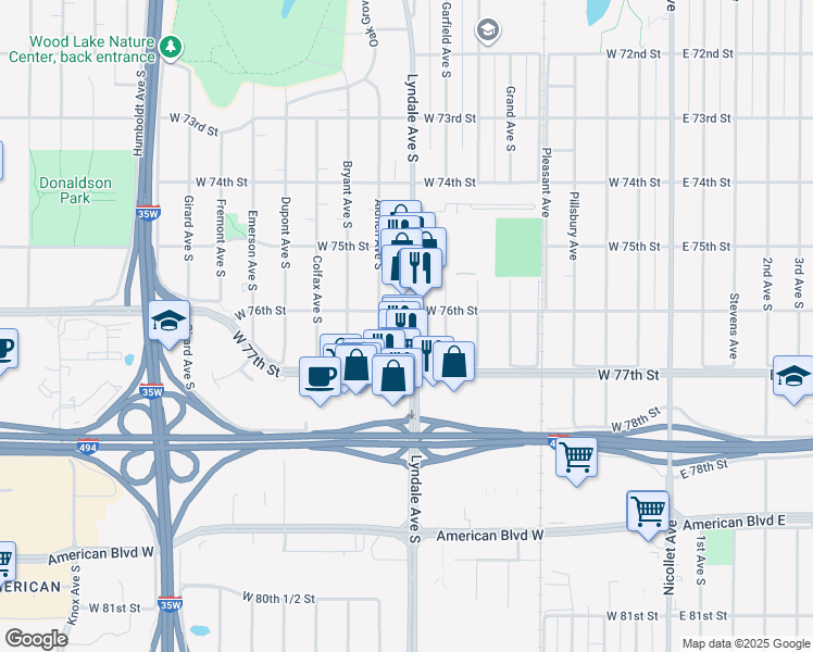 map of restaurants, bars, coffee shops, grocery stores, and more near in Richfield