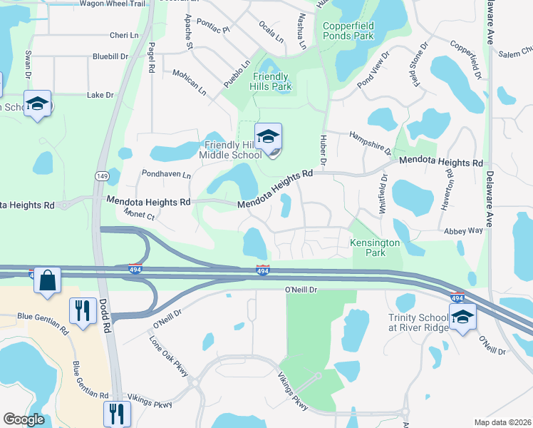 map of restaurants, bars, coffee shops, grocery stores, and more near 2511 Concord Way in Mendota Heights
