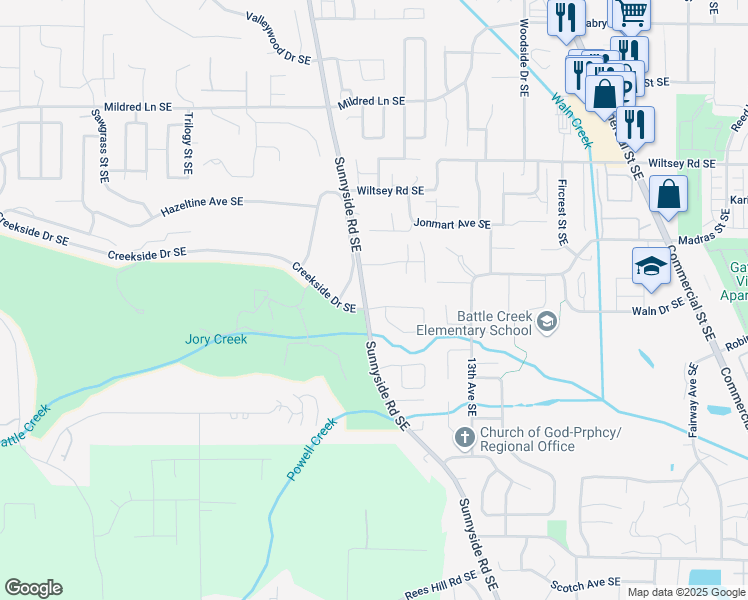 map of restaurants, bars, coffee shops, grocery stores, and more near 1089 Cayuse Circle Southeast in Salem