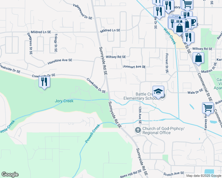 map of restaurants, bars, coffee shops, grocery stores, and more near 1089 Cayuse Circle Southeast in Salem