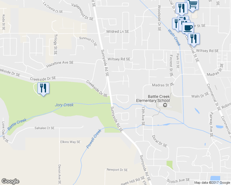 map of restaurants, bars, coffee shops, grocery stores, and more near 1089 Cayuse Circle Southeast in Salem
