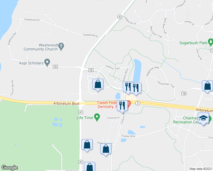 map of restaurants, bars, coffee shops, grocery stores, and more near 2814 Arboretum Village Trail in Chanhassen