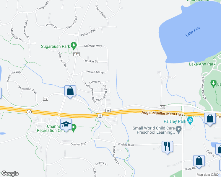 map of restaurants, bars, coffee shops, grocery stores, and more near 7663 Primrose Place in Chanhassen