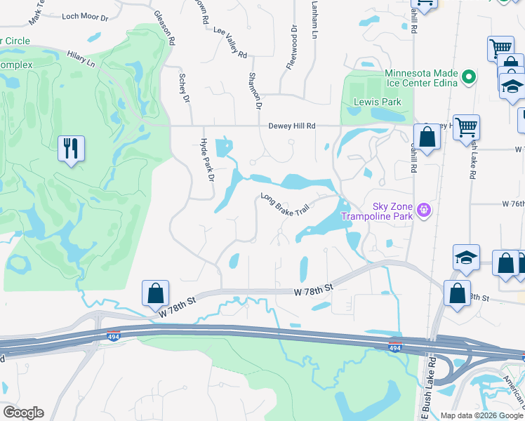 map of restaurants, bars, coffee shops, grocery stores, and more near 5759 Long Brake Circle in Edina