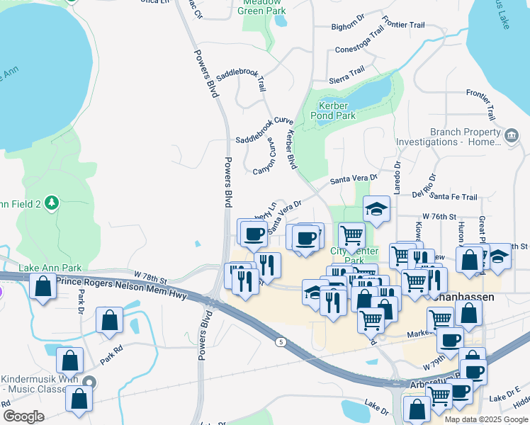 map of restaurants, bars, coffee shops, grocery stores, and more near 913 Kelly Court in Chanhassen