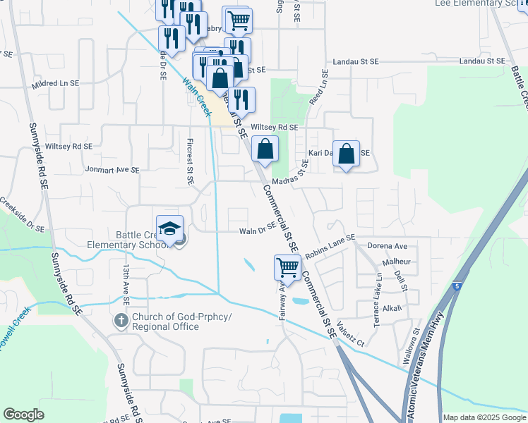 map of restaurants, bars, coffee shops, grocery stores, and more near 1805 Waln Drive Southeast in Salem
