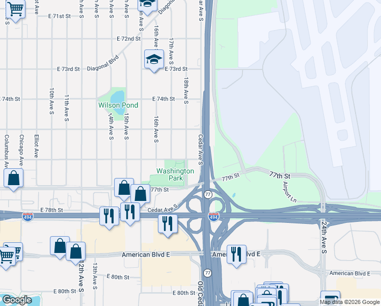 map of restaurants, bars, coffee shops, grocery stores, and more near 7521 18th Avenue South in Minneapolis