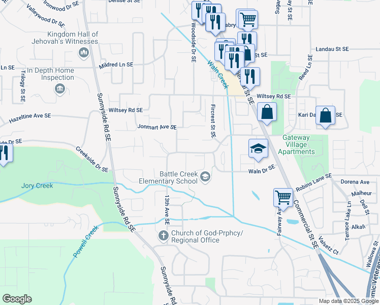 map of restaurants, bars, coffee shops, grocery stores, and more near 1467 Madras Street Southeast in Salem