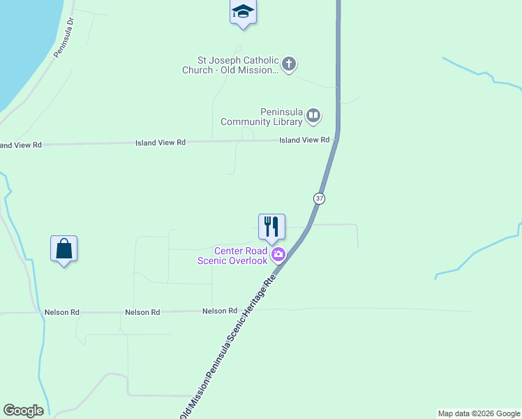 map of restaurants, bars, coffee shops, grocery stores, and more near 12303-12529 Center Road in Traverse City