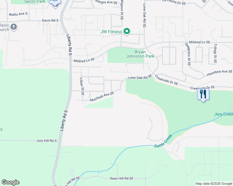 map of restaurants, bars, coffee shops, grocery stores, and more near 6142 Quail Hollow Street Southeast in Salem
