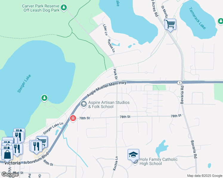 map of restaurants, bars, coffee shops, grocery stores, and more near 1132 77th Street in Victoria