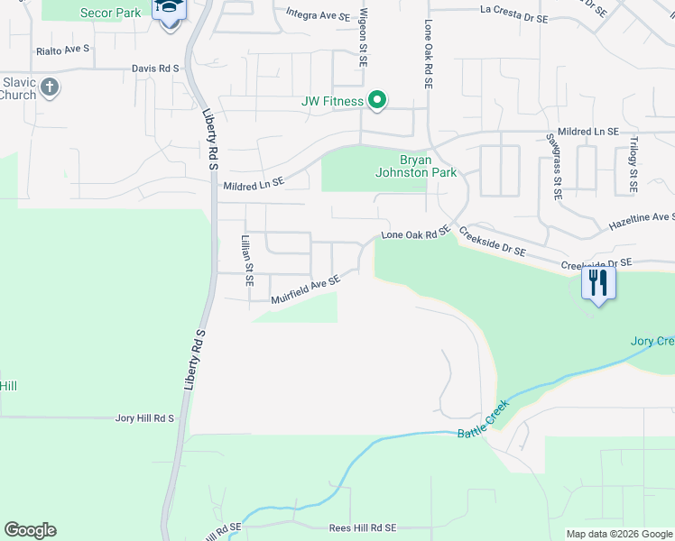 map of restaurants, bars, coffee shops, grocery stores, and more near 6142 Quail Hollow Street Southeast in Salem