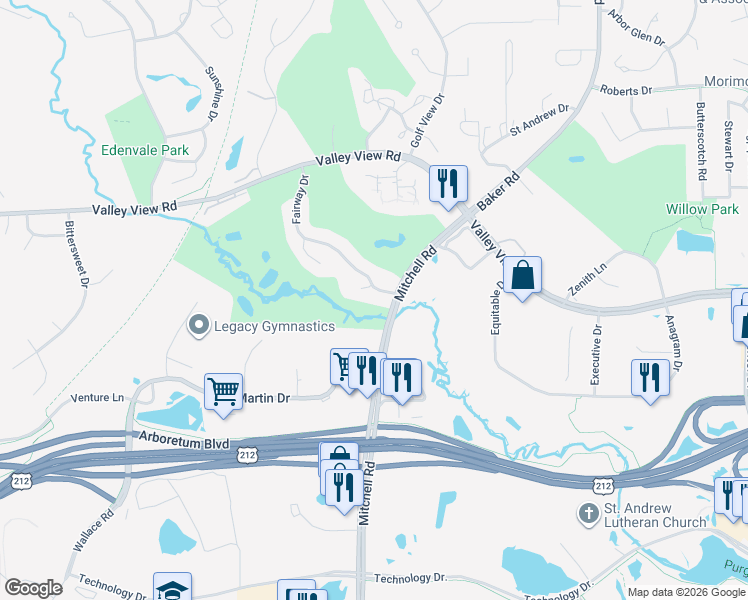 map of restaurants, bars, coffee shops, grocery stores, and more near 14309 Fairway Drive in Eden Prairie