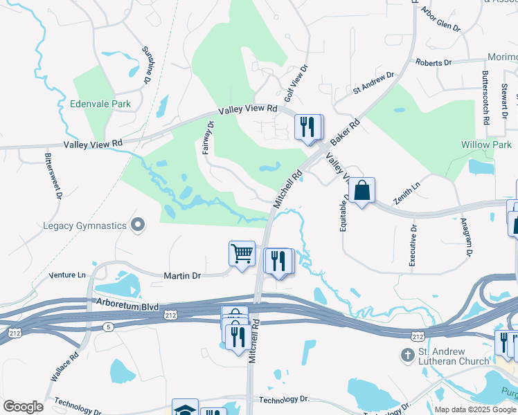 map of restaurants, bars, coffee shops, grocery stores, and more near 14317 Fairway Drive in Eden Prairie