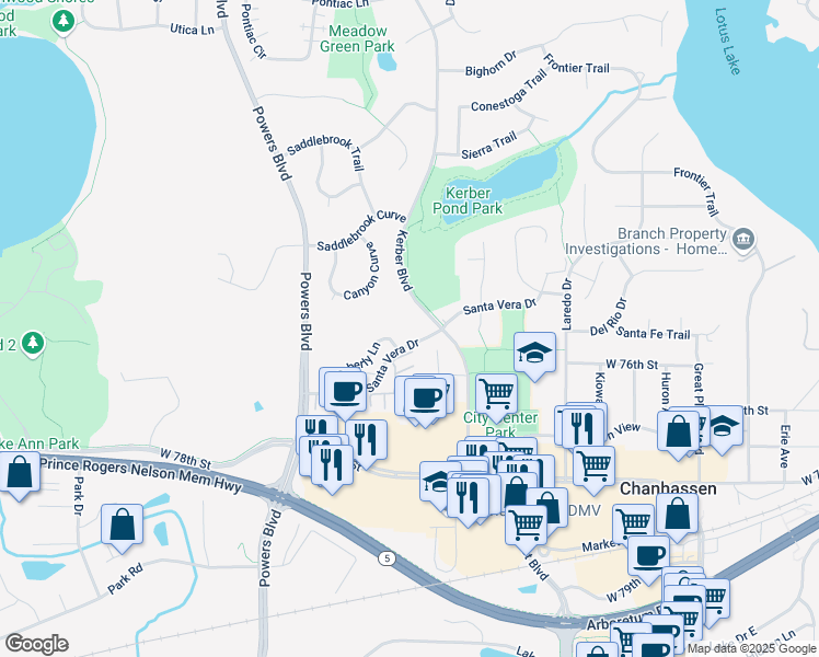 map of restaurants, bars, coffee shops, grocery stores, and more near 820 Santa Vera Drive in Chanhassen