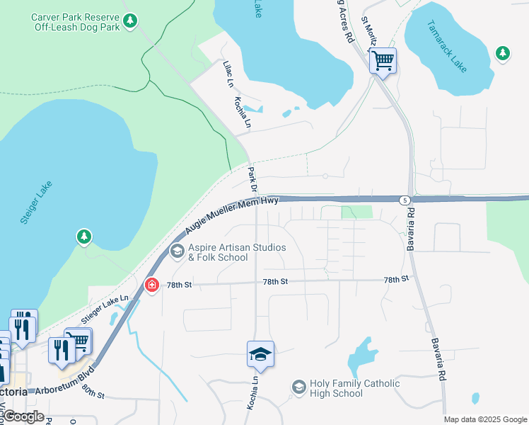 map of restaurants, bars, coffee shops, grocery stores, and more near 7688 77th Place in Victoria