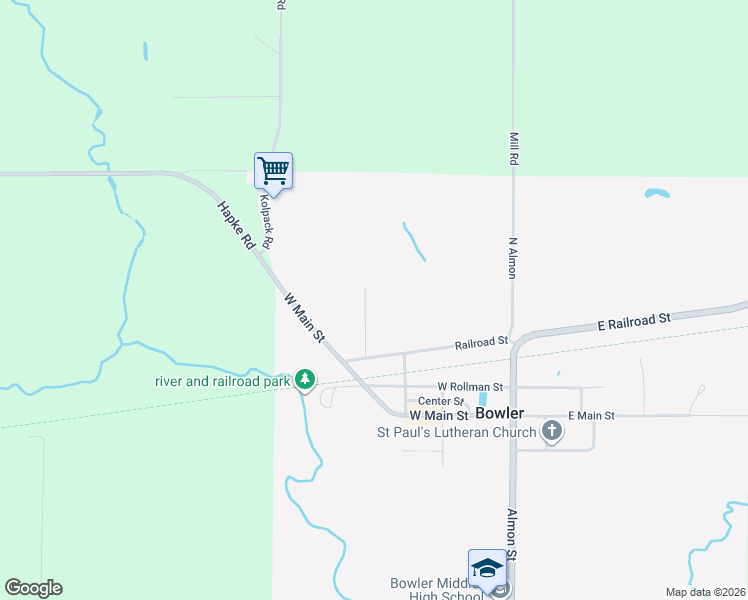 map of restaurants, bars, coffee shops, grocery stores, and more near 107 Washington Street in Bowler