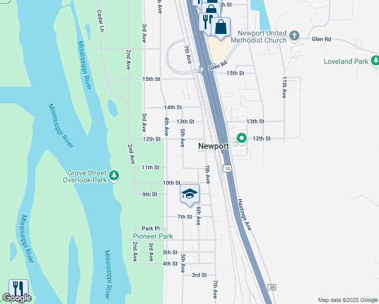map of restaurants, bars, coffee shops, grocery stores, and more near 1158 5th Avenue in Newport