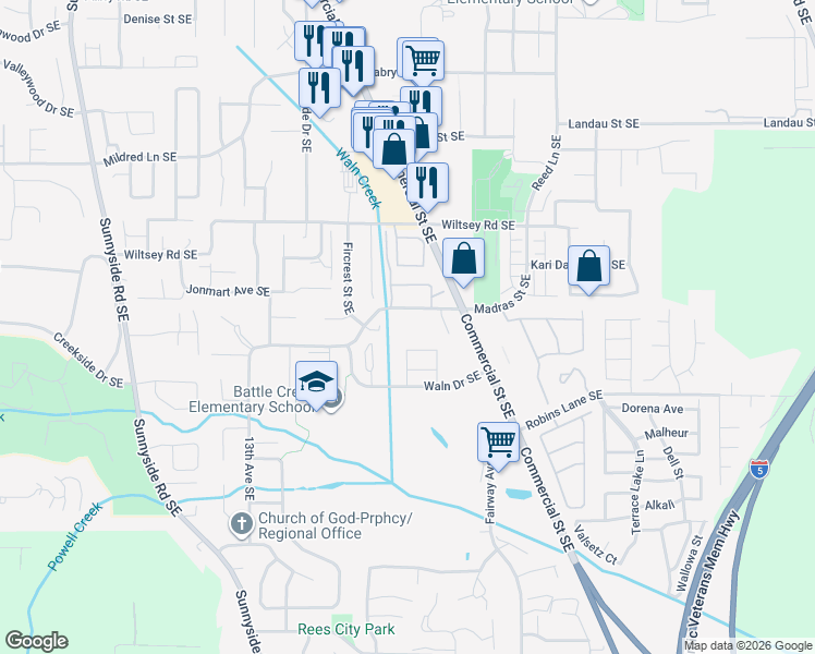 map of restaurants, bars, coffee shops, grocery stores, and more near 1690 Madras Street Southeast in Salem