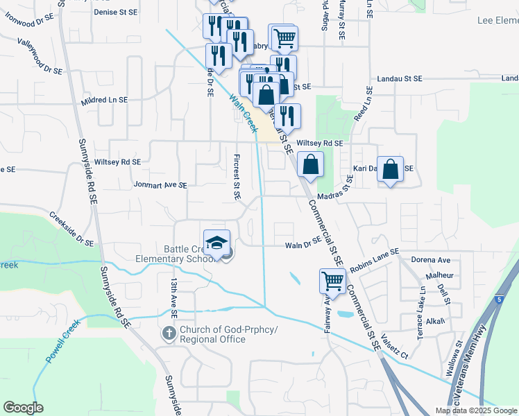 map of restaurants, bars, coffee shops, grocery stores, and more near 1628 Madras Street Southeast in Salem