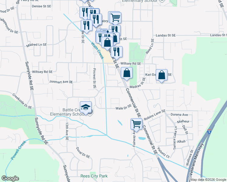 map of restaurants, bars, coffee shops, grocery stores, and more near 1702 Madras Street Southeast in Salem