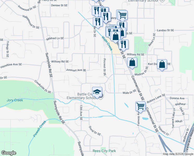 map of restaurants, bars, coffee shops, grocery stores, and more near 1540-1544 Fircrest Court Southeast in Salem