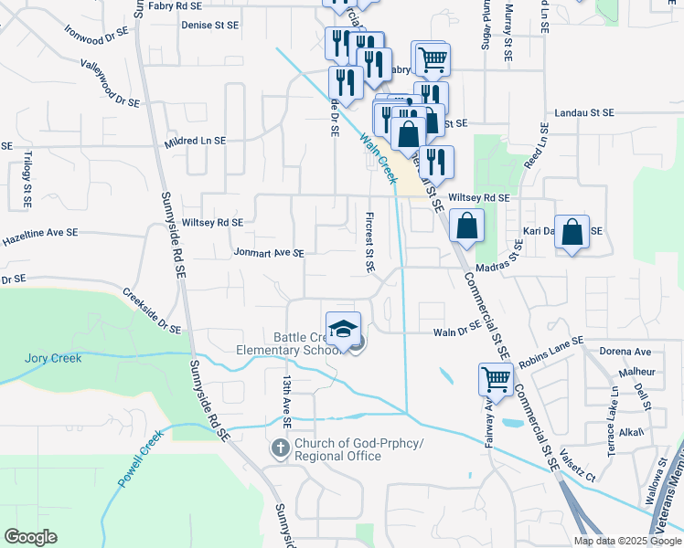map of restaurants, bars, coffee shops, grocery stores, and more near 1480-1482 Woodside Court Southeast in Salem