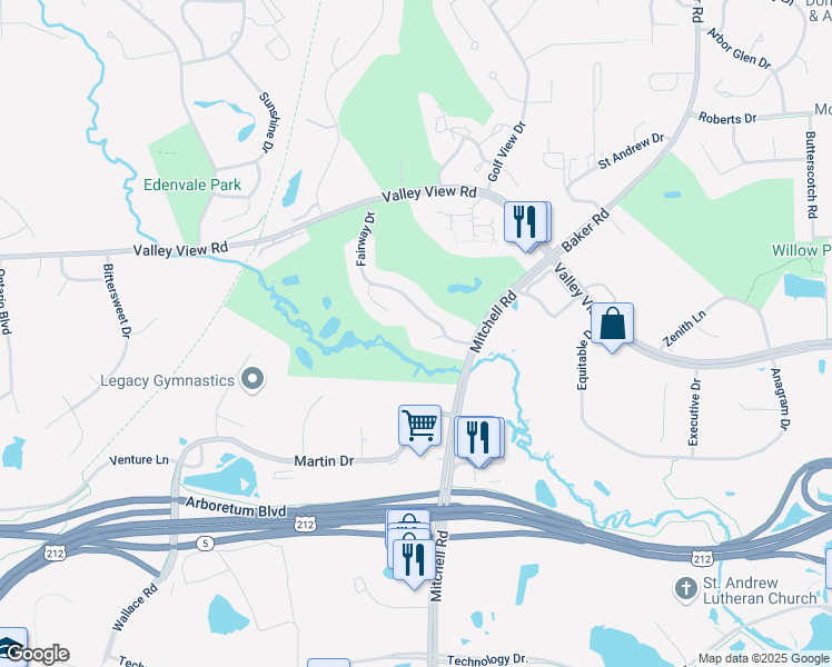 map of restaurants, bars, coffee shops, grocery stores, and more near 14348 Fairway Drive in Eden Prairie
