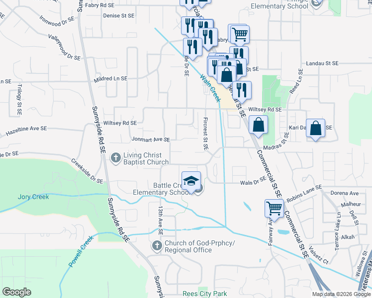 map of restaurants, bars, coffee shops, grocery stores, and more near 1480-1482 Woodside Court Southeast in Salem