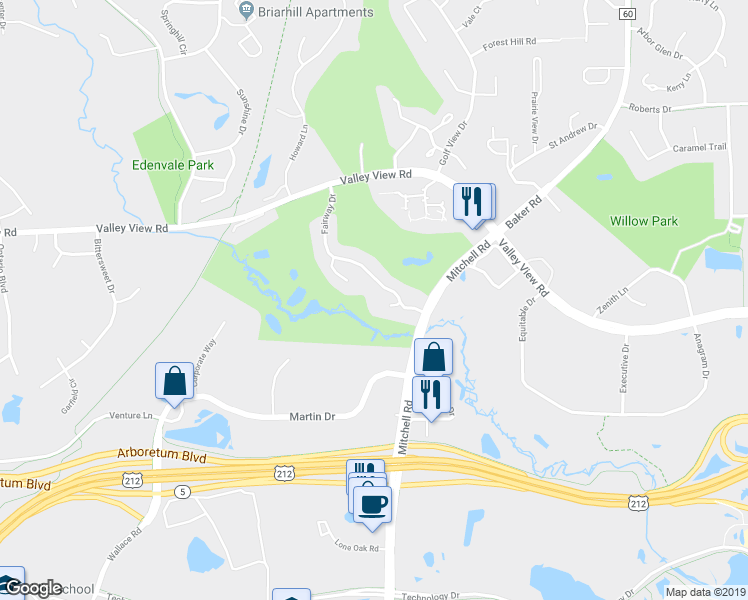 map of restaurants, bars, coffee shops, grocery stores, and more near 14348 Fairway Drive in Eden Prairie
