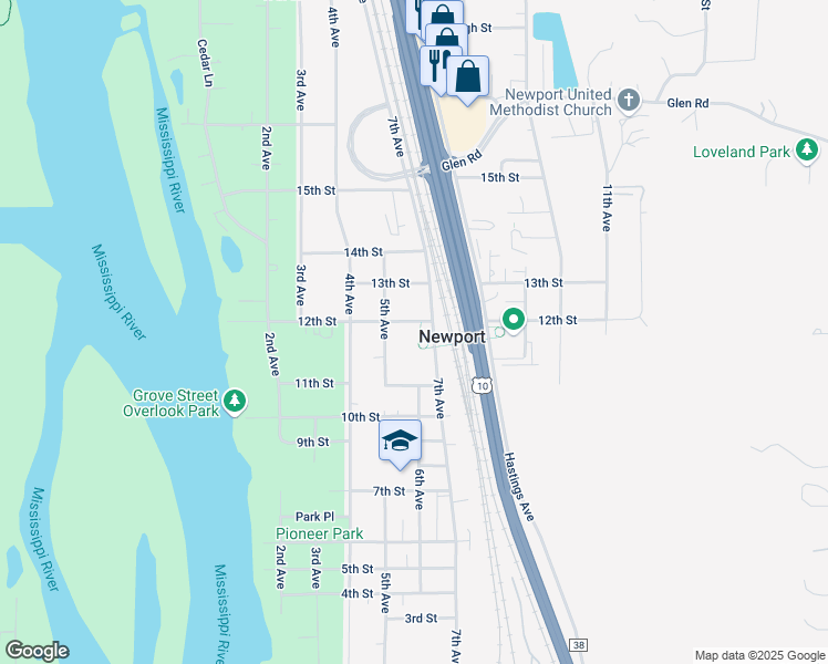 map of restaurants, bars, coffee shops, grocery stores, and more near 1158 5th Avenue in Newport