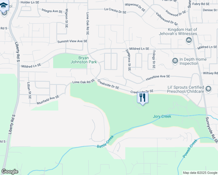map of restaurants, bars, coffee shops, grocery stores, and more near 528 Creekside Drive Southeast in Salem