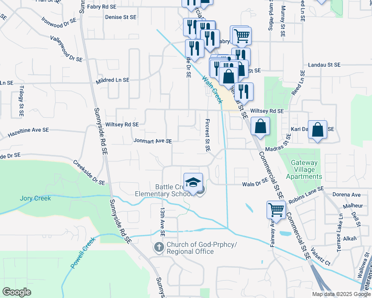 map of restaurants, bars, coffee shops, grocery stores, and more near 1465-1467 Woodside Court Southeast in Salem