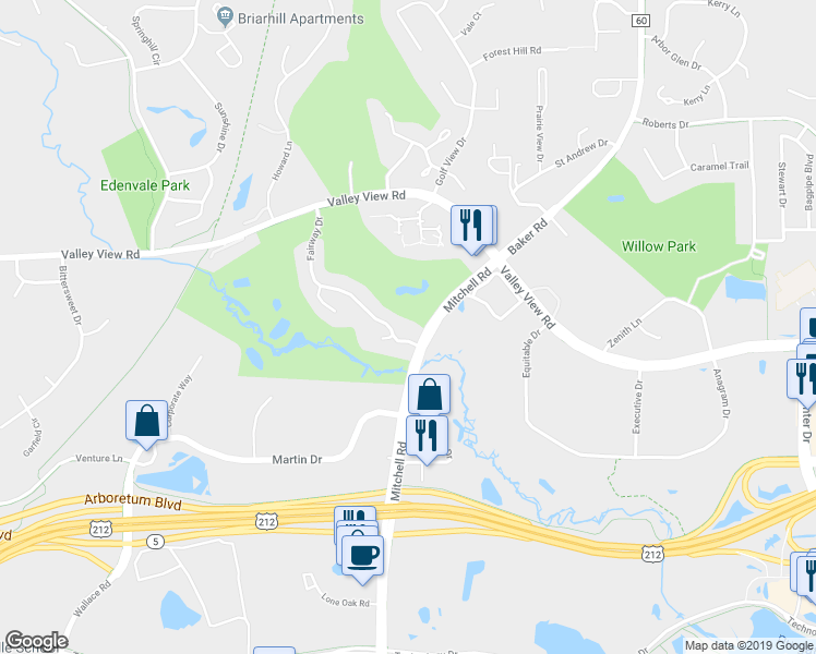 map of restaurants, bars, coffee shops, grocery stores, and more near 14302 Fairway Drive in Eden Prairie