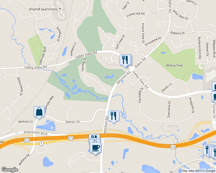map of restaurants, bars, coffee shops, grocery stores, and more near 14305 Fairway Drive in Eden Prairie