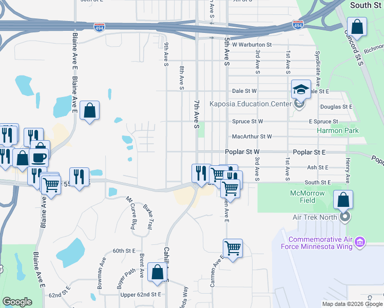 map of restaurants, bars, coffee shops, grocery stores, and more near 1427 8th Avenue South in South Saint Paul