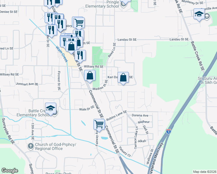 map of restaurants, bars, coffee shops, grocery stores, and more near 1956 Madras Street Southeast in Salem