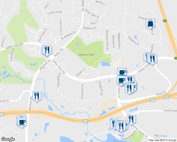 map of restaurants, bars, coffee shops, grocery stores, and more near 7569 Villa Court in Eden Prairie